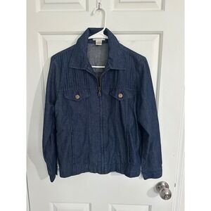 Draper's & Damon's Denim Jacket Womens‎ Petite PS Blue Jean Collared Zip Up